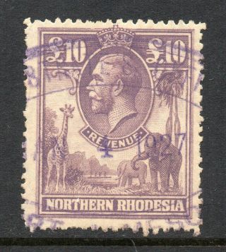 1925 Northern Rhodesia Bft:3 £10 Purple Scarce Kgv Revenue.  Fine.
