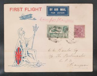 India 1933 First Flight Cover Cawnpore To Rangoon With Kgv.  2an.  & 1a3p Stamps.