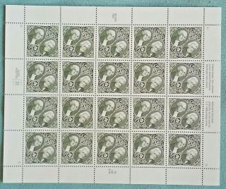 One (1) Sheet of 20 WASHINGTON & JACKSON $5.  00 US Postage Stamps.  Sc 2592 2
