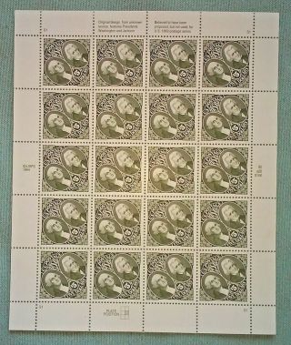 One (1) Sheet of 20 WASHINGTON & JACKSON $5.  00 US Postage Stamps.  Sc 2592 3