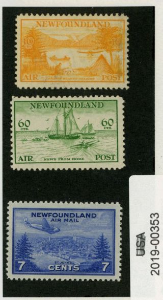 Newfoundland 1933 Airmail 10 And 60 Cents,  1943 7c Airmail Stamps (00353)