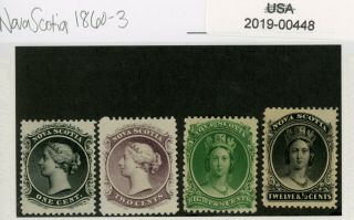 Nova Scotia 1860 - 3 Set Of 4 Mlh Stamps,  Queen Victoria (00448)