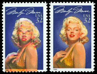 Scott 2967 1995 32c Marilyn Monroe Red And Yellow Color Shift Error Nh