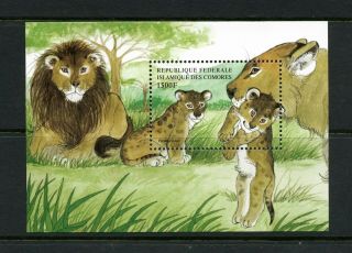 T250 Comoro Islands 1999 Fauna Lions Sheet Mnh