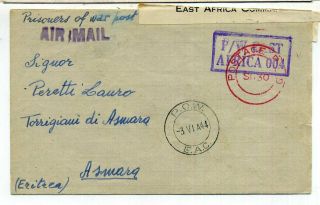 Pow Prisoner Of War Mail Ww2 East Africa Censor Kenya 1944 Eritrea Italian Pow