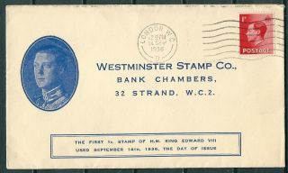 Gb 1936 Fdc 1d King Edward Viii London Westminster Stamp Co.  Rare - Cag 021019