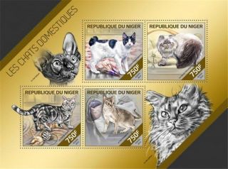 Niger - 2014 Domestic Cats On Stamps - 4 Stamp Sheet - 14a - 418