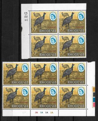 Rhodesia Qeii 1966 Definitive Issue: 10/ - Marginal Blocks Of 4 & 6 - Sg - 371 Mnh