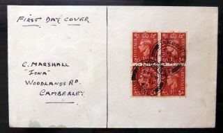 Gb 1942 G.  Vi - 1½d Block Of 4 On Fdc Np569