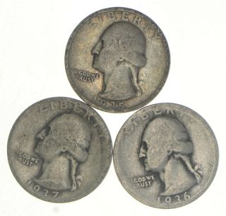 Better 1935 - S & 1936 - D & 1937 - D Washington Quarter 90 Silver - Tough Coins 563