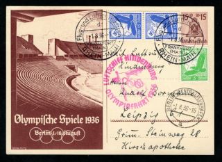 Germany 1936 Berlin Olympics Postcard - Lz129 Hindenburg Zeppelin Flight Cover