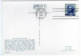 1969 APOLLO 11 MOON LANDING SOUVENIR POSTCARD,  16 JULY CAPE CANAVERAL POSTMARK 2