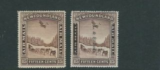 Newfoundland 1933 Dog Sled And Airplane With And W/o Ovpt (sc 211,  C6) Vf Mlh/mh