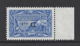Canada 1951 $1 Fishing With Official Overprint,  Scott O27 Mlh