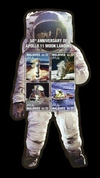 Stamps 2019 Maldives 2019 Space.  Apollo 11.  The First Man On The Moon.