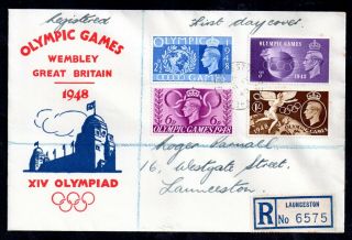 Gb 1948 Olympic Games Illustrated Reg.  Launceston Fdc Exc.  Ws14005