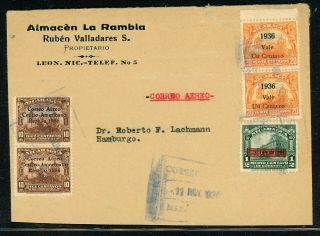 Nicaragua Postal History: Lot 280 1936 Multifranked Air Leon - Hamburg $$$
