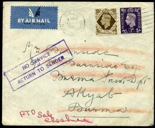 Wwii: 1942 “no Service/return To Sender” To Burma