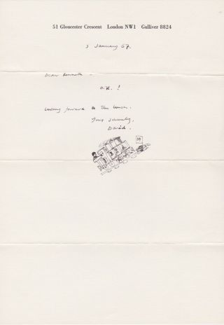 Gb Stamps 1967 Letter & Doodle Signed By The Artist David Gentleman Personally
