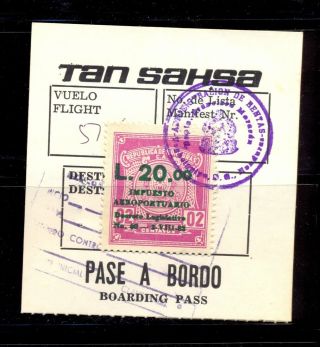 Honduras; Airport Tax Revenue Stamp On Tan - Sahsa Boarding Pass.