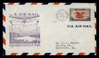 Dr Who 1940 Martinsville Wv First Flight Cam 49b Air Mail C134995