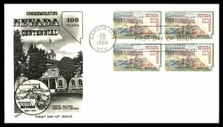 Mayfairstamps Us Fdc 1964 Nevada Centennial Block Fleetwood First Day Cover Wwb_