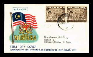Dr Jim Stamps Independence Attainment Fdc Combo Malaya Airmail Cover