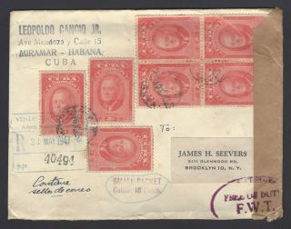 Roosevelt 2c X 7 On Mef Registered Cover From Habana To Usa