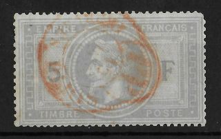 France 1867 5 Fr Violet Grey Red Newspaper Cancel Yvert 33 Cv €1600