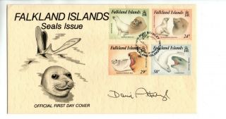 David Attenborough " Seals " 1987 Falkland Islands Fdc Signed