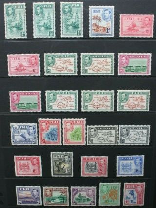 Fiji 1938 - 55 Kgvi Pictorial Definitives.  Set Of 27 To £1.  Hinged Sg249/266b