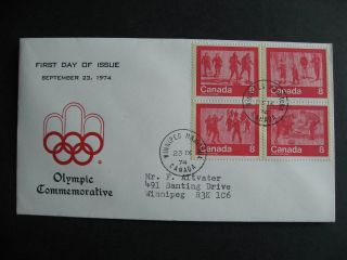 Canada Viking Cachet Fdc First Day Cover Sc 644 - 7 Olympics Block Of 4