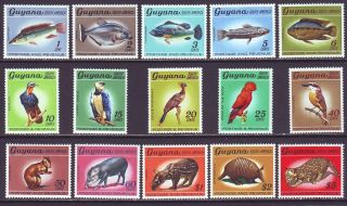 Guyana 1968 Sc 39 - 53 Mnh Set Wildlife Fish Bird Animal