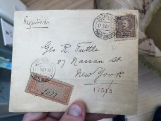 Rare 1899 Ponta Delgada Portugal Registered Postal Cover To Ny Usa