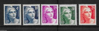 France 1945 Marianne (recess) Set Of 5 Vf Never Hinged Sg 927 - 931