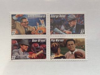 Football Coaches - Set Of Four 32c Usps Stamps - Lombardi Halas Bryant Warner