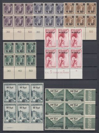 WWII Nazi Occup.  Luxemburg Full Set Blocks x6 with borders Michel 17/32 MNH Luxe 2