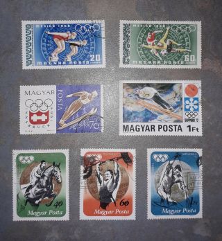 Set Of 7 X Olympic Themed Hungarian (magyar Posta) 1960s - 1970s Postage Stamps