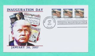 Donald Trump 2017 Inauguration Cover,  Panda Cachet With 2016 Flag Pnc Strip