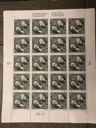 Sheet 1994 Us Postage Stamps Washington & Jackson $5 Stamps