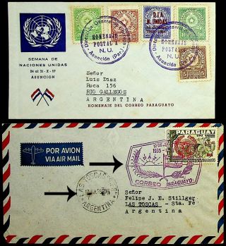 Paraguay 1957 - 59 2 Airmail Covers To Argentina -