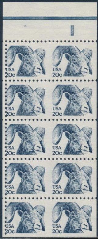 1949a " 20¢ Bighorn Sheep " Imperf Between Error Pane Of 10 Bt3547