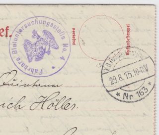 WW1 German Medical Unit Feldpoststation Nr 163 Suwalki Poland 1915 Folded Letter 2