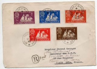 1945 St Pierre & Miquelon To France Reg Cover,  Impressive Ships Stamps