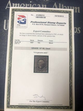 1857 36 Vf Fresh Pse Cert Certificate United States