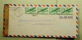 Dr Who 1943 San Francisco Ca Airmail To Hawaii Wwii Censored E56071