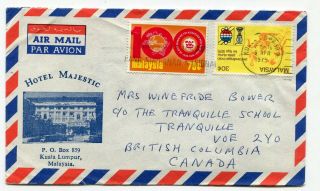 Malaysia 1975 Hotel Majestic - Airmail Rate Cover To Bc Canada -