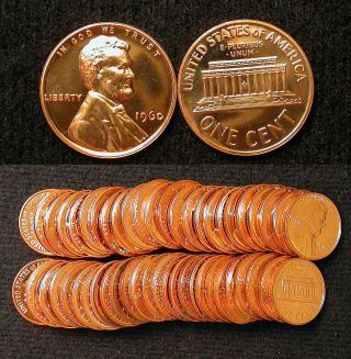 Roll Of 50 1960 Proof Lincoln Cents