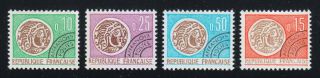 France 1964 - 1966 Mnh Mi 1476 - 1478,  1558 Sc 1096 - 1099 Gallic Coin,  Coins Money