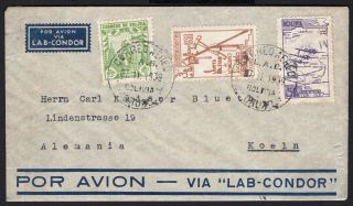 Bolivia 1939 Airmail Cover W/stamps From Potosi To Germany Via " Lab - Condor "